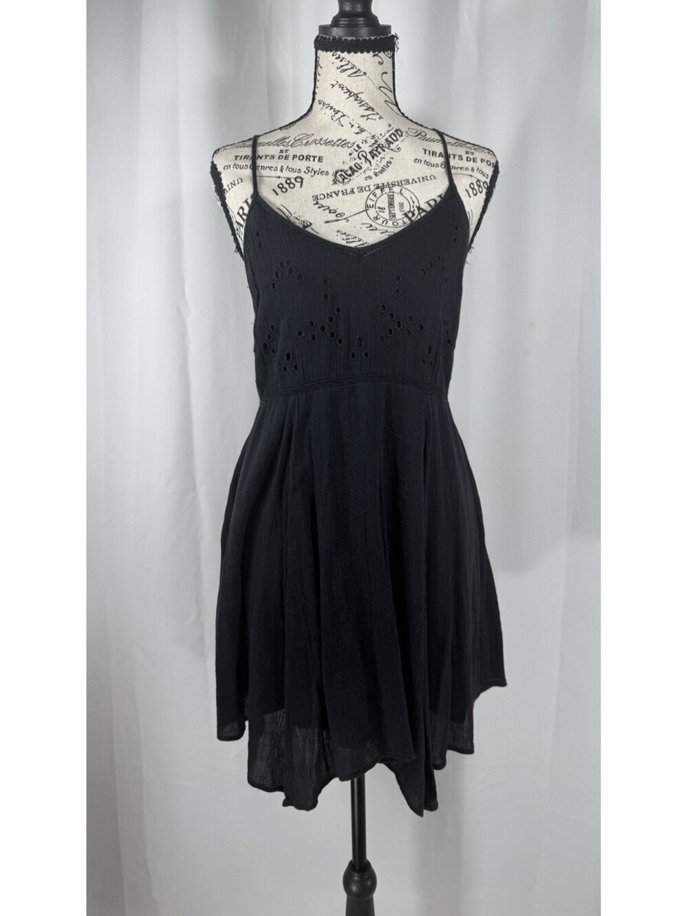 Abercrombie and Fitch Womens Small Black Eyelet Handkerchief Hem Mini Dress